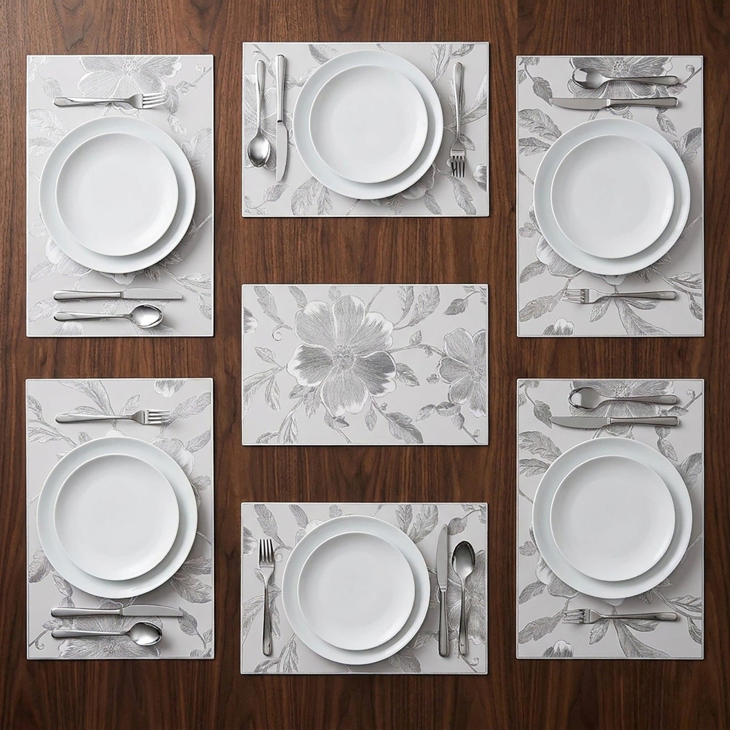4 Piece Floral Placemat Set Metallic PVC Heat Resistant Table Mats for Dining Table