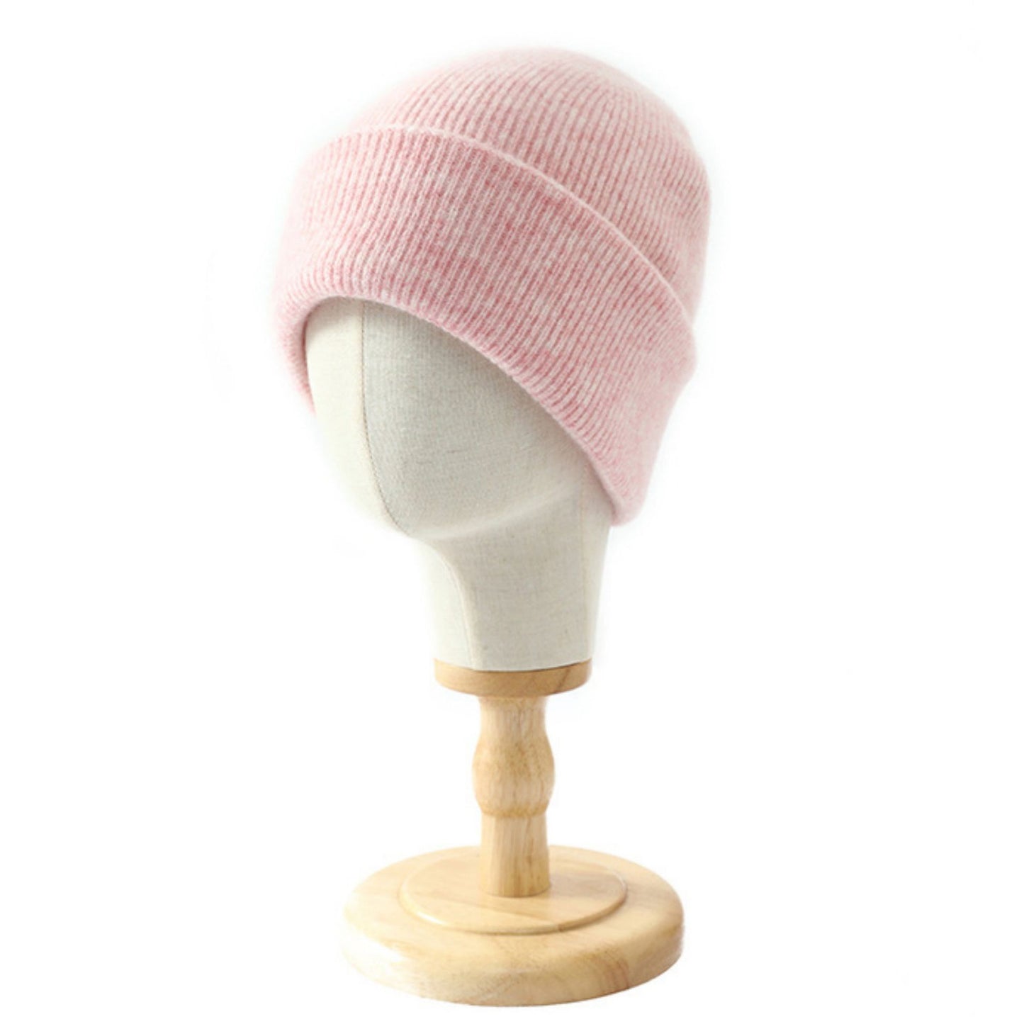 Ribbed Wool Knit Beanie Hat with Folded Cuff