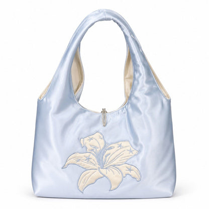 Satin Hobo Shoulder Bag with Embroidered Lily Detail