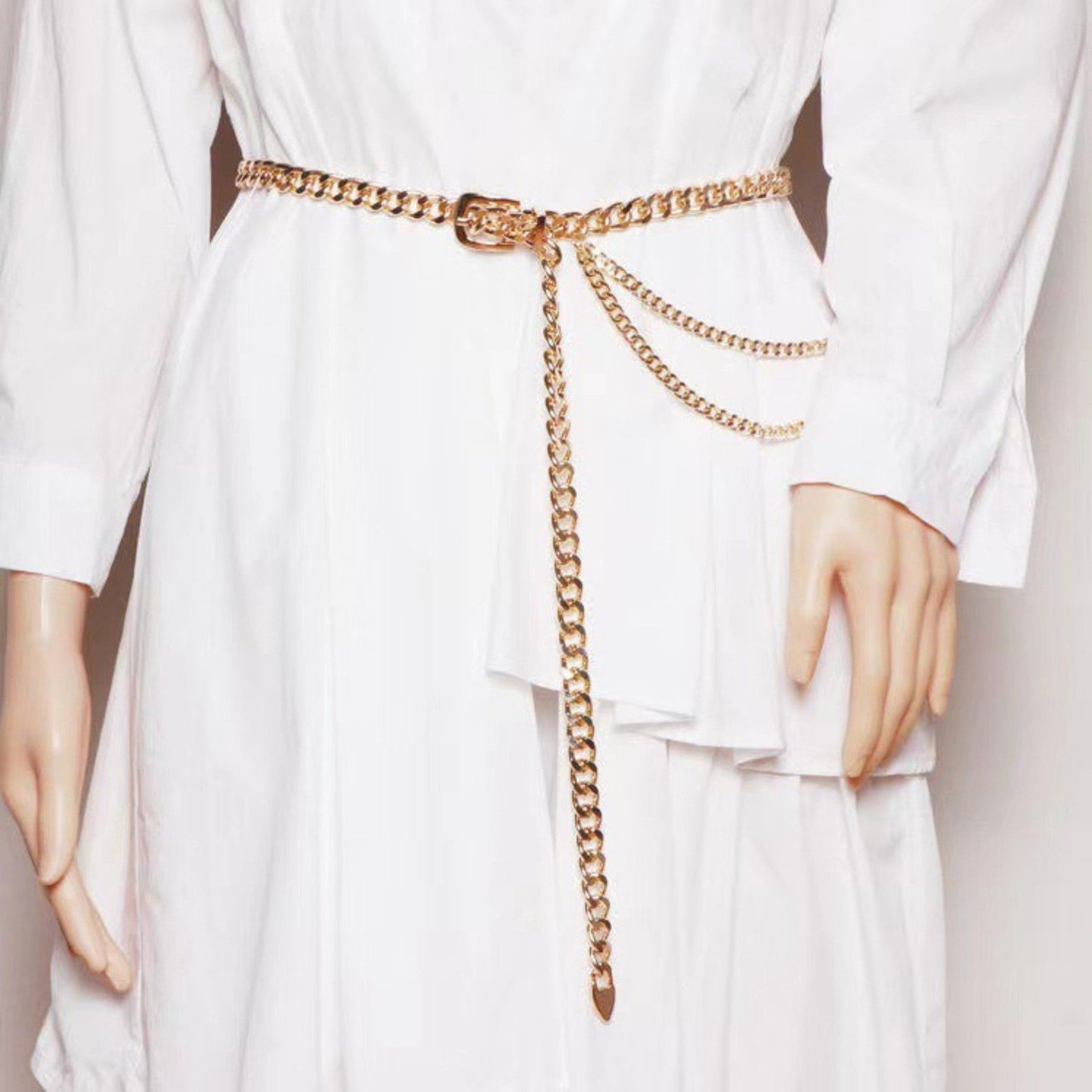 Chunky Chain Waist Belt with Layered Draped Links and Buckle Detail for Stylish Definition 41.5in