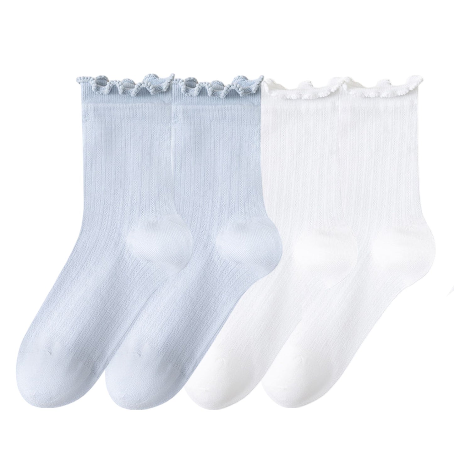 4-Pair Pack Soft Ribbed Ankle Socks with Ruffled Edge Trim Lightweight Knit Design in Multiple Color Combinations