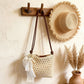 Crochet Crossbody Bag with Lace Bow Detail Lightweight Knit Shoulder Bag Small Casual Handbag