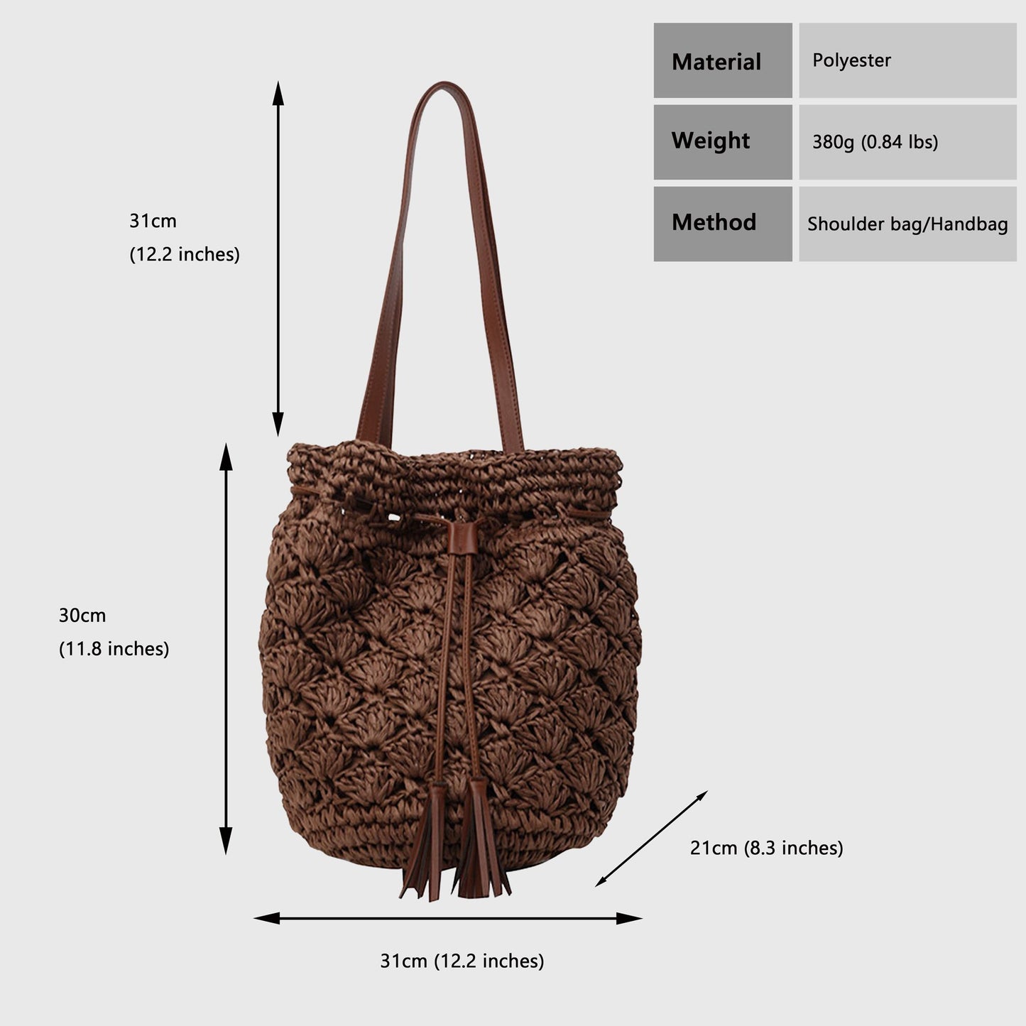 Women's Rustic Straw Shoulder Bag with Leather Accents