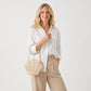 Shell Woven Top Handle Bag with Pearl Button and Detachable Chain Strap
