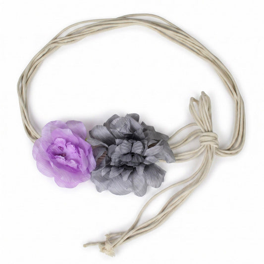 Dual Fabric Flower Braided Wrap Waist Belt Adjustable Floral Statement Waist Jewelry 43.3in