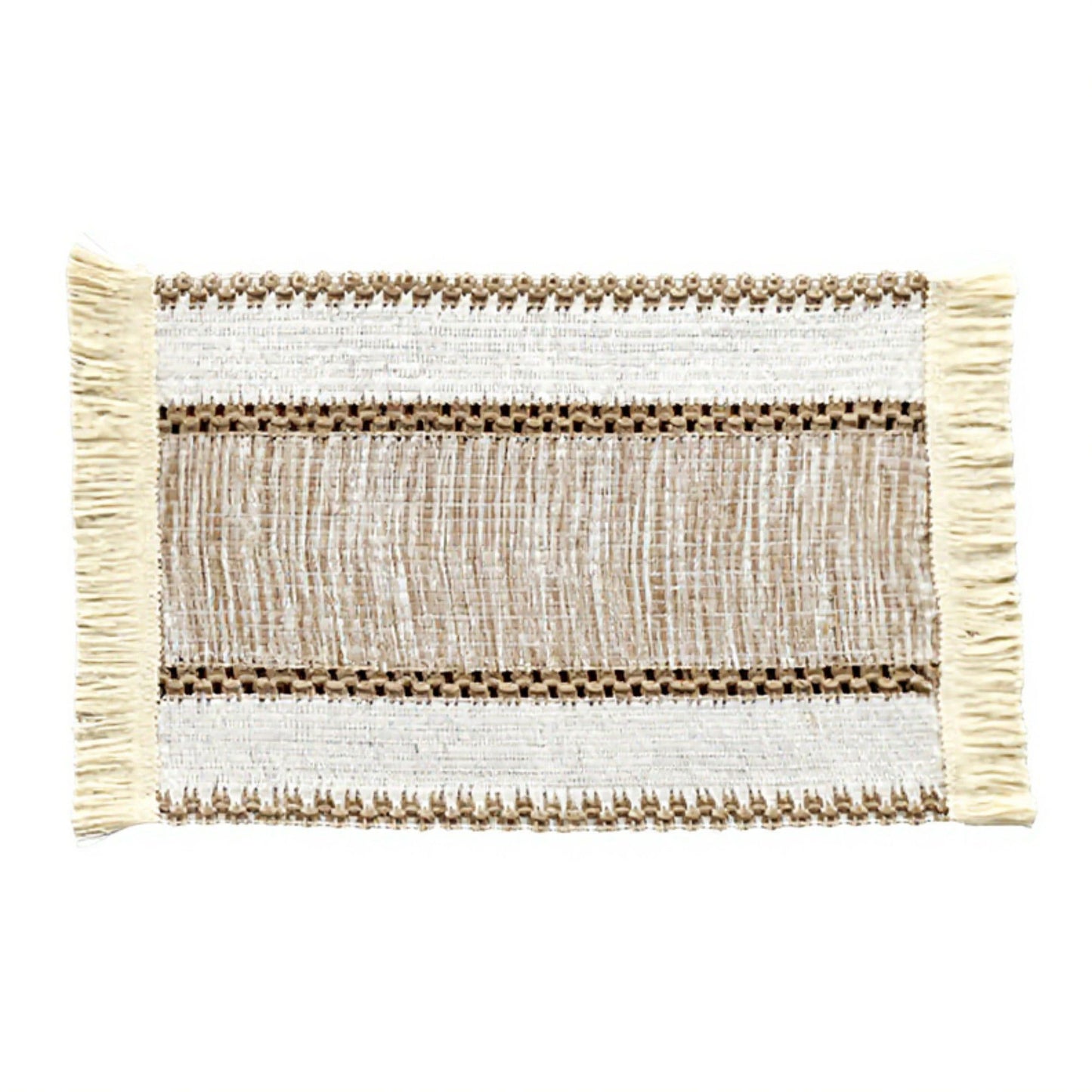 4 Set Woven Rectangular Placemats with Textured Stripes and Fringe Edges 11.8x19.5 in