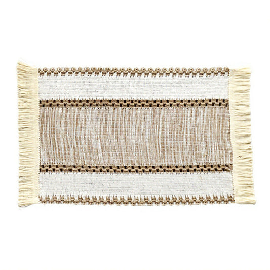 4 Set Woven Rectangular Placemats with Textured Stripes and Fringe Edges 11.8x19.5 in