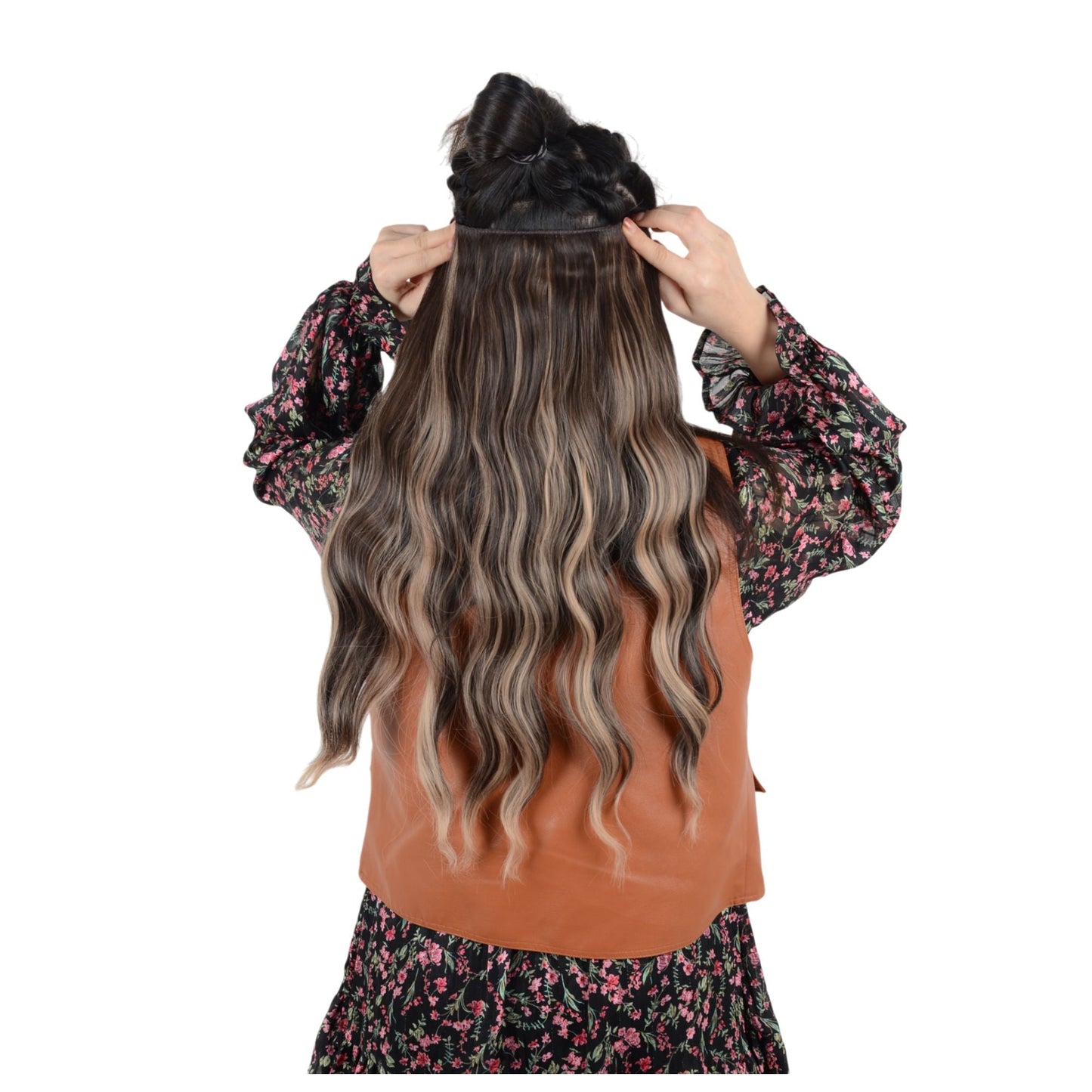 One Piece Long Wavy Curly Clip in Hair Wig Extension 20 Inches High for Women 4 Clips  Brown