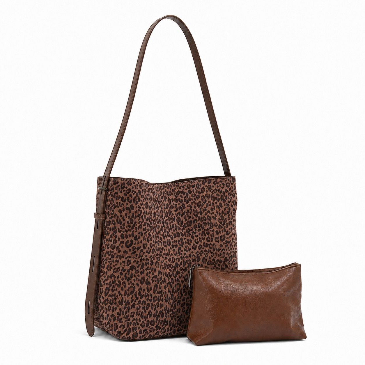 Faux Suede Shoulder Tote Bag with Removable Zip Pouch Adjustable Strap and Magnetic Closure