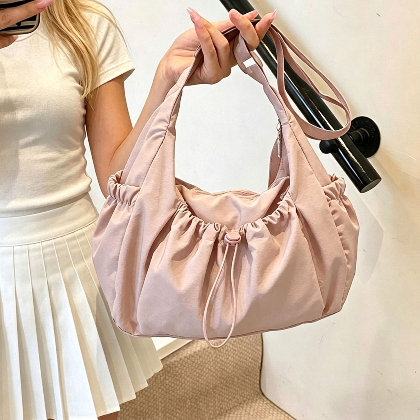 Lightweight Hobo Shoulder Bag with Adjustable Strap and Multiple Pockets