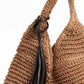 Woven Hobo Shoulder Bag with Magnetic Snap Closure and Tassel Accent