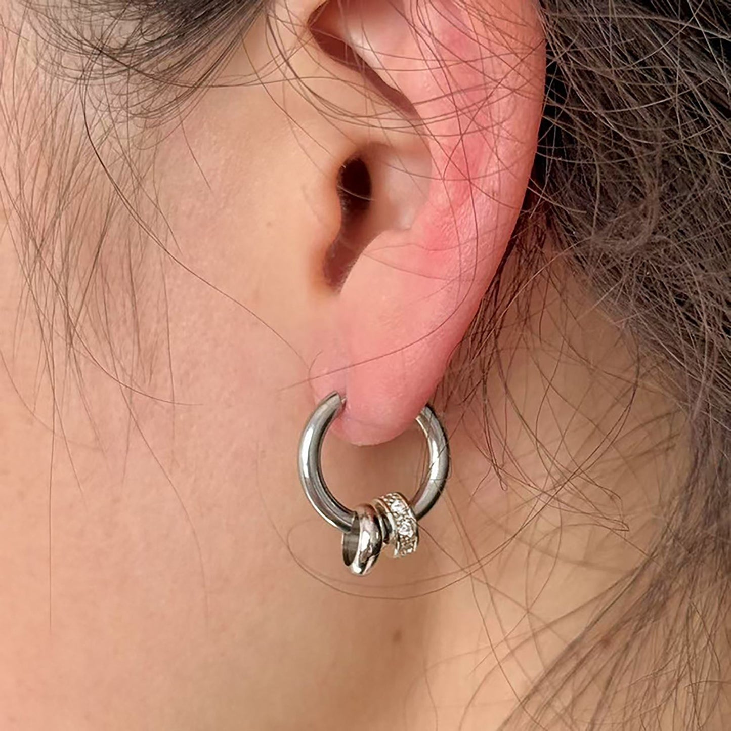 Women's Huggie Hoop Earrings with Ring Detail