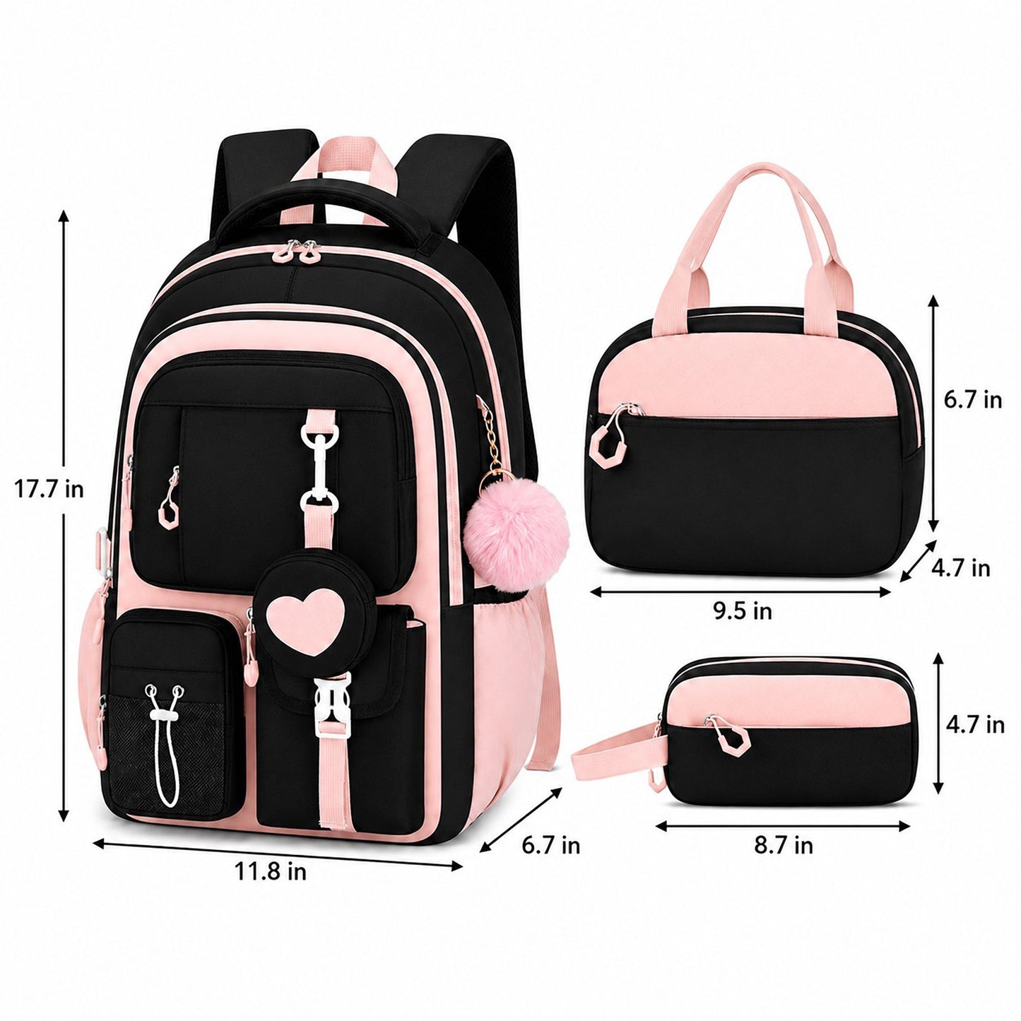 3pc School Backpack Lunch Bag Pencil Case Set
