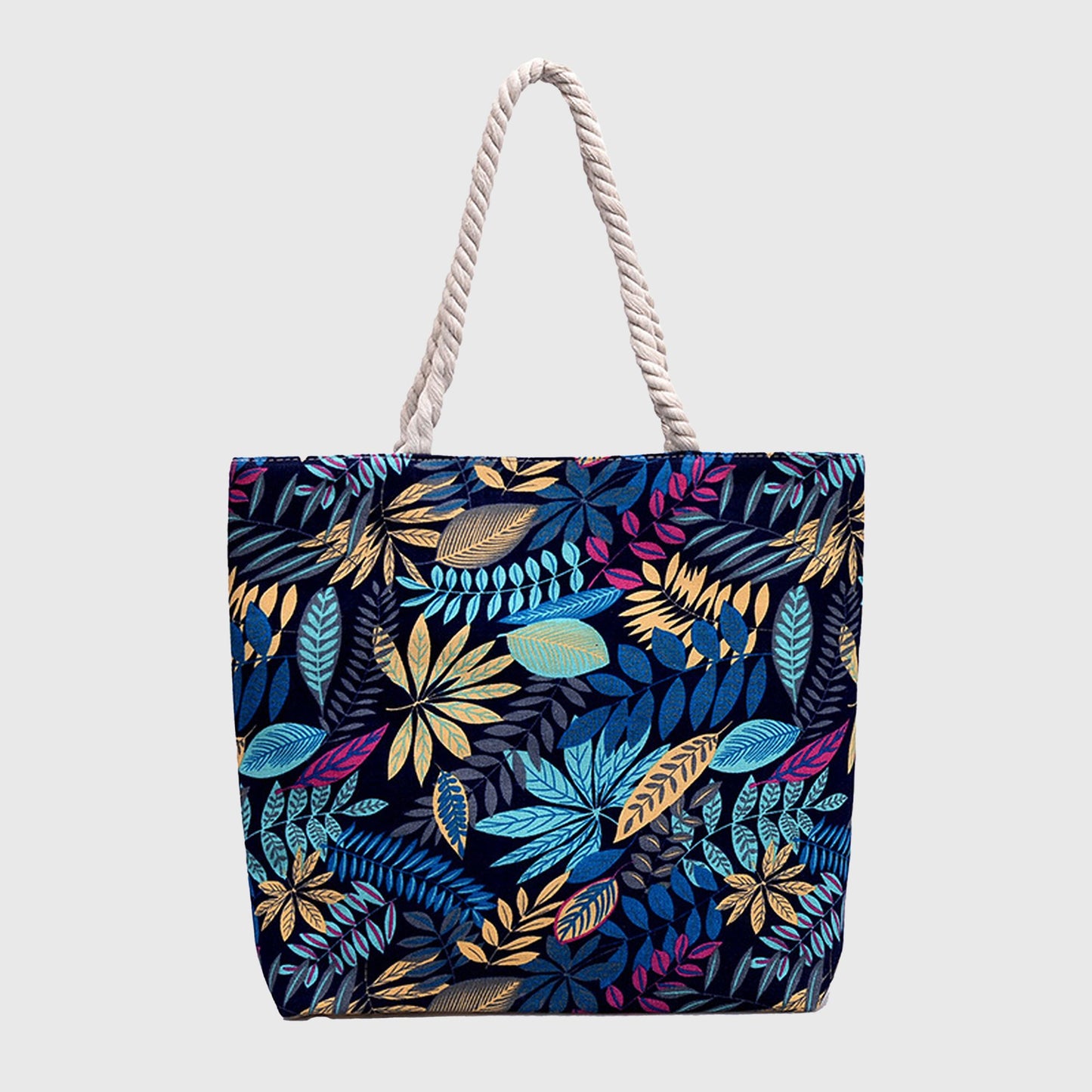 Tropical Leaf Print Canvas Tote Bag - Large Capacity Shoulder Bag