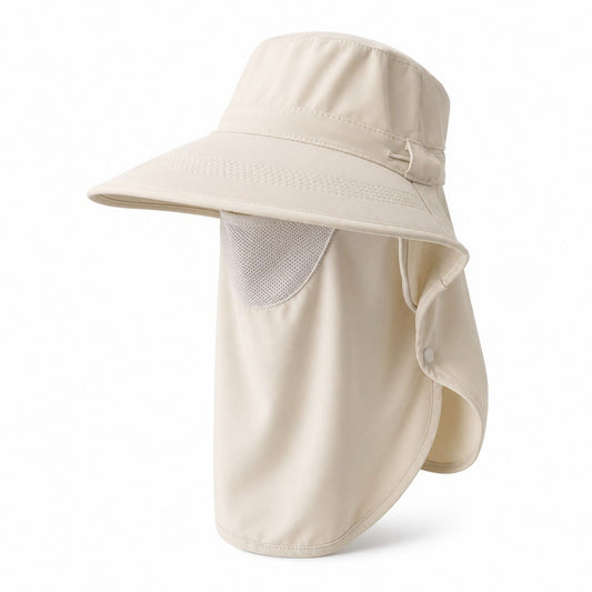 Wide Brim Sun Hat with Neck Flap Breathable Mesh Panel and Lightweight Outdoor Design