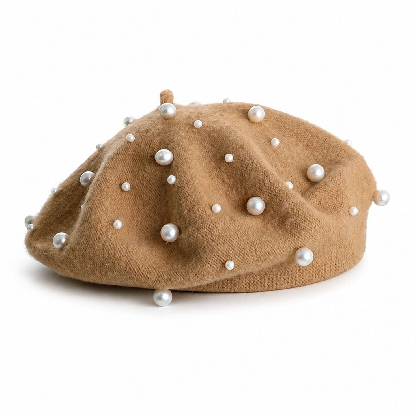 Pearl-Embellished Wool Knit Beret