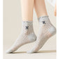 4-Pair Pack Sheer Ribbed Ankle Socks with Ruffled Trim and Embroidered Bow Detail in Multiple Color Combinations