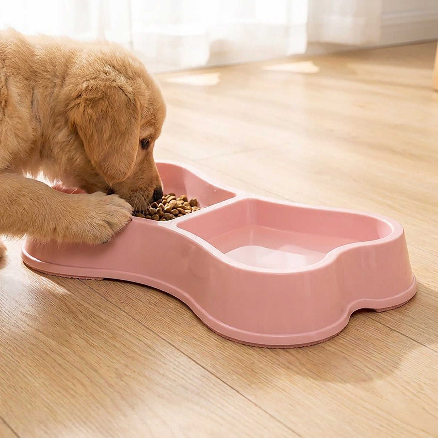Plastic Bone Shaped Double Pet Bowl for Food and Water