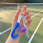 2-Piece Womens Sports Themed Bag Charm with Hanging Clip and Tennis Accessory