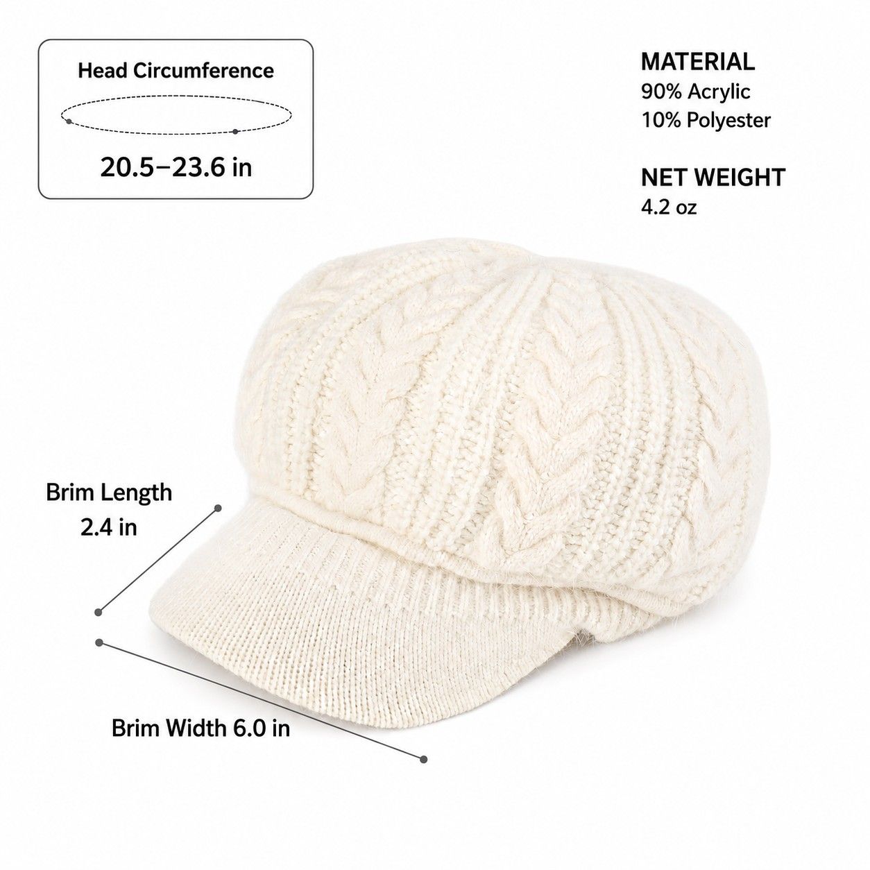 Cable Knit Brim Beanie Faux Fur Lined Warm Winter Hat