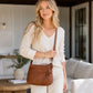 Multi-Pocket Crossbody Bag with Adjustable Strap and Braided Trim