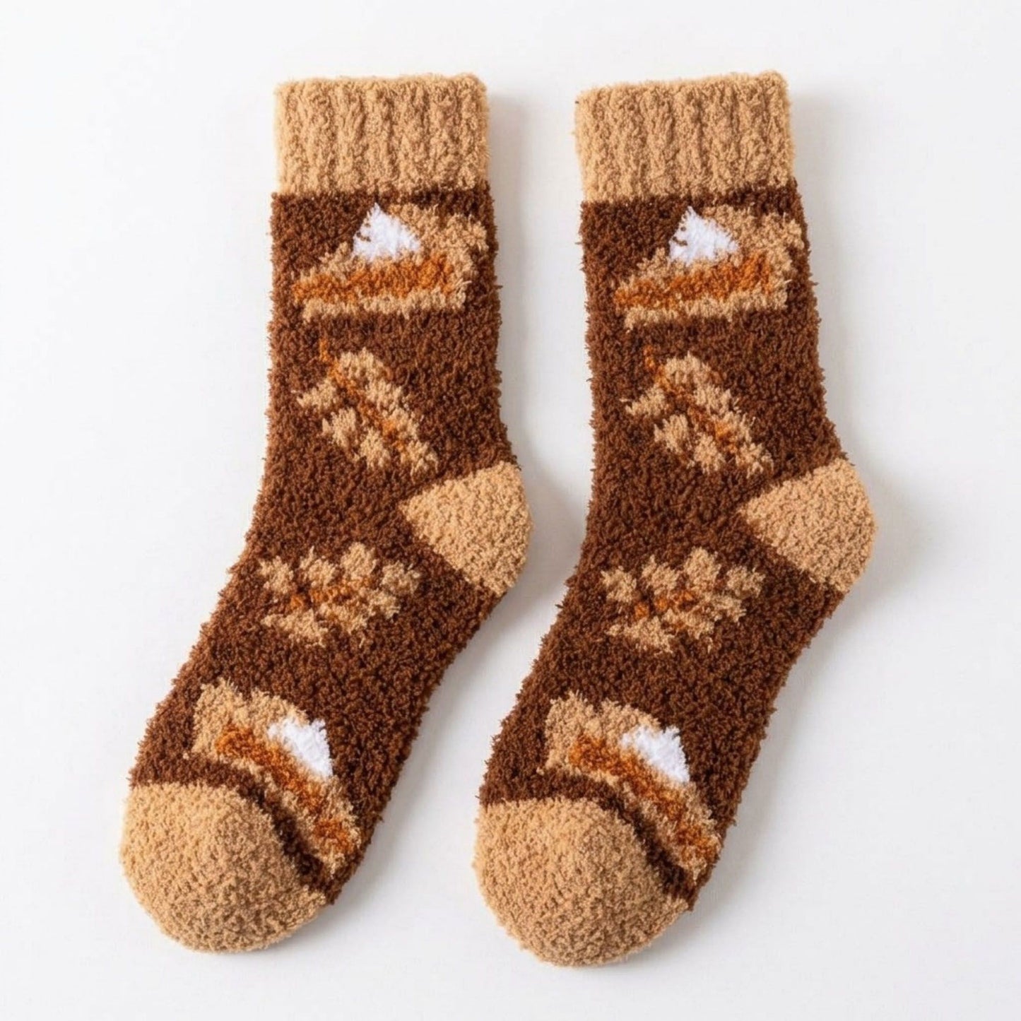 Fuzzy Pumpkin Crew Socks 2 Pair US 5-10.5
