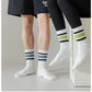 Crew Socks 4-Pack White Base Colorful Ribbed Cuff Striped Design Stretch Comfort Breathable Fit