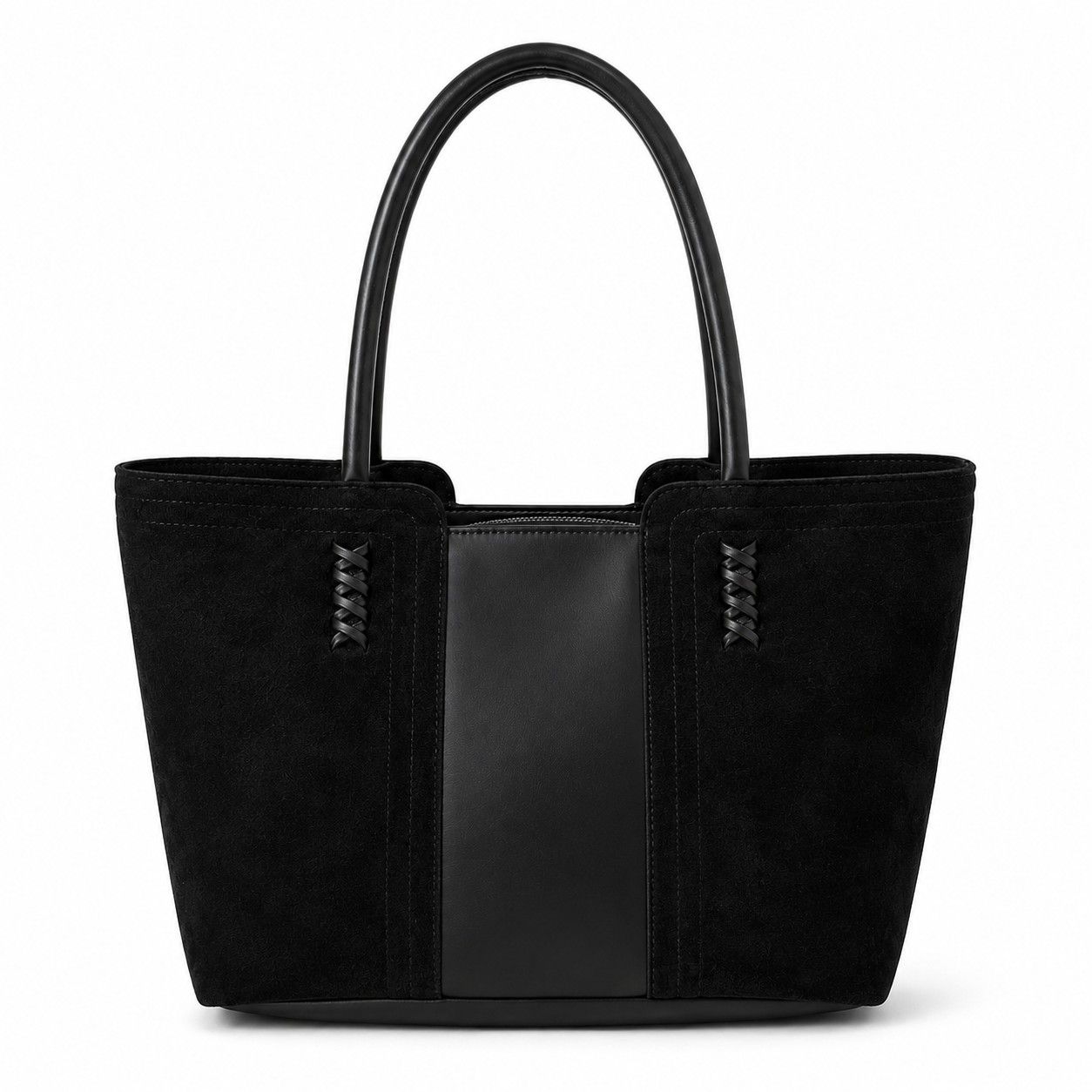 Faux Suede Tote Bag with Double Shoulder Handles Zip Closure and Interior Pockets
