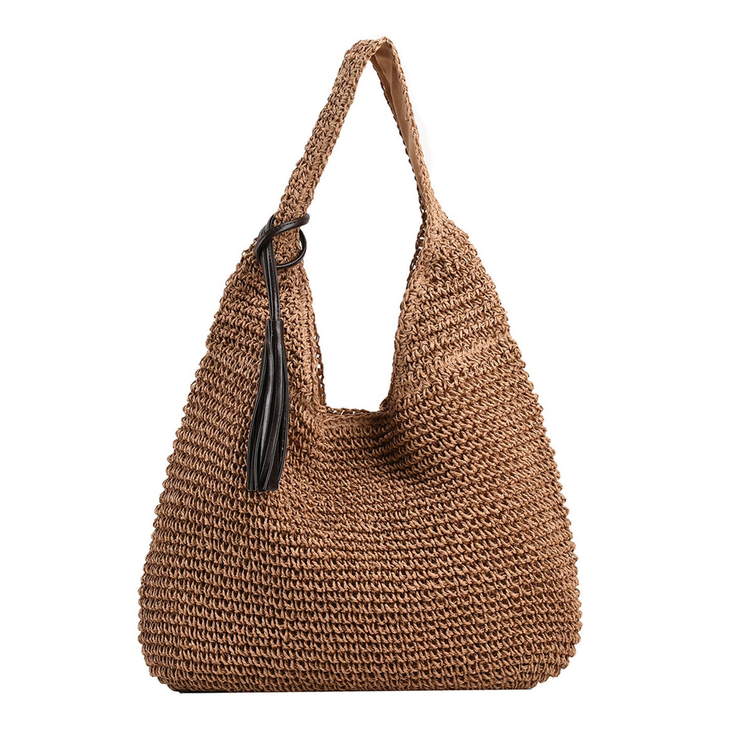 Woven Hobo Shoulder Bag with Magnetic Snap Closure and Tassel Accent