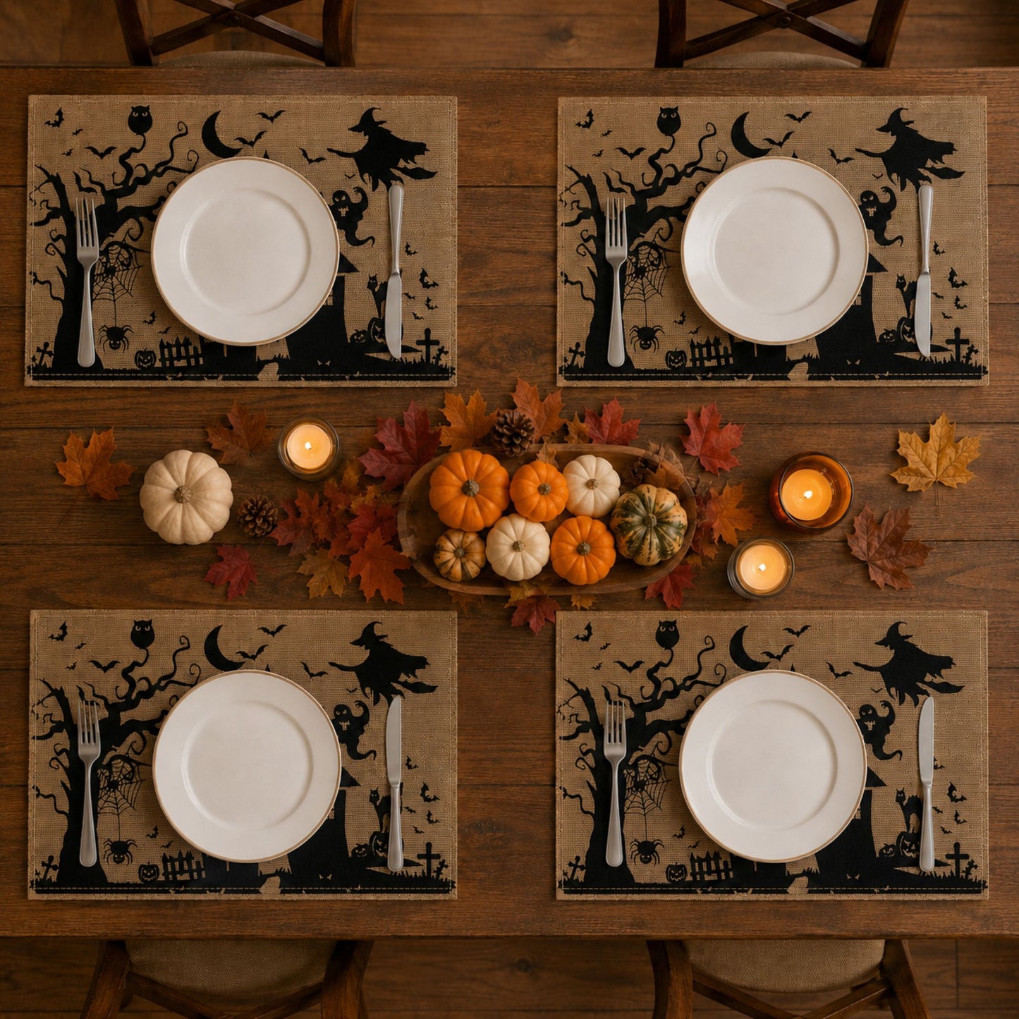 Halloween Ghost Pumpkin Skeleton Placemat Set of 4