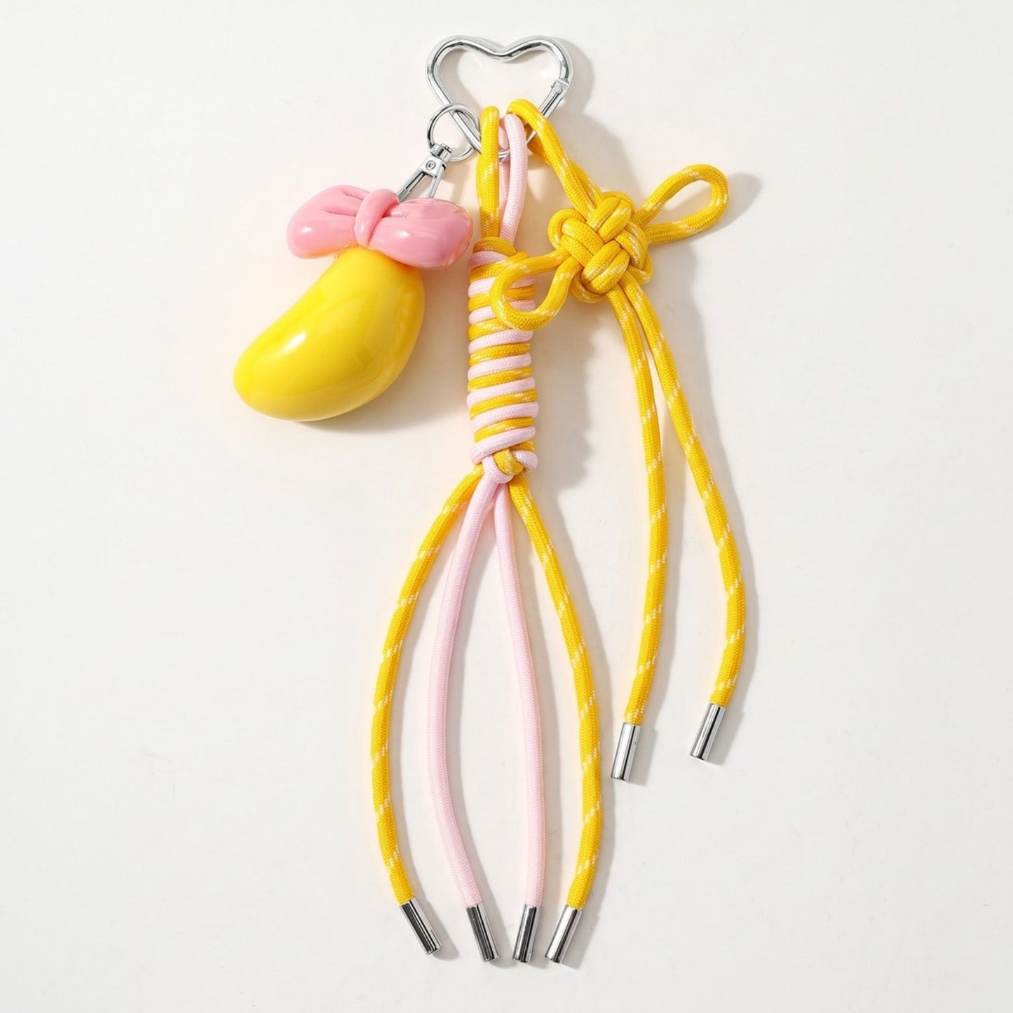 Braided Cord Bag Charm with Bow and Heart Clip