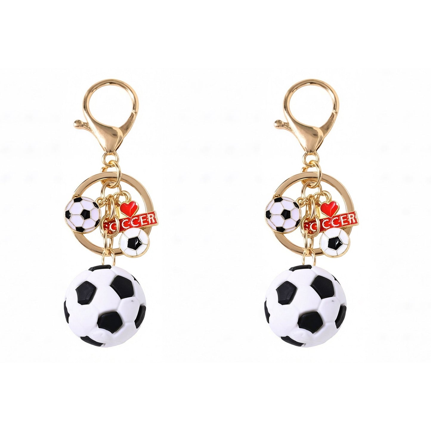 2 Pack Sports Ball Keychains with Gold Tone Clip Ring and Charm Accents