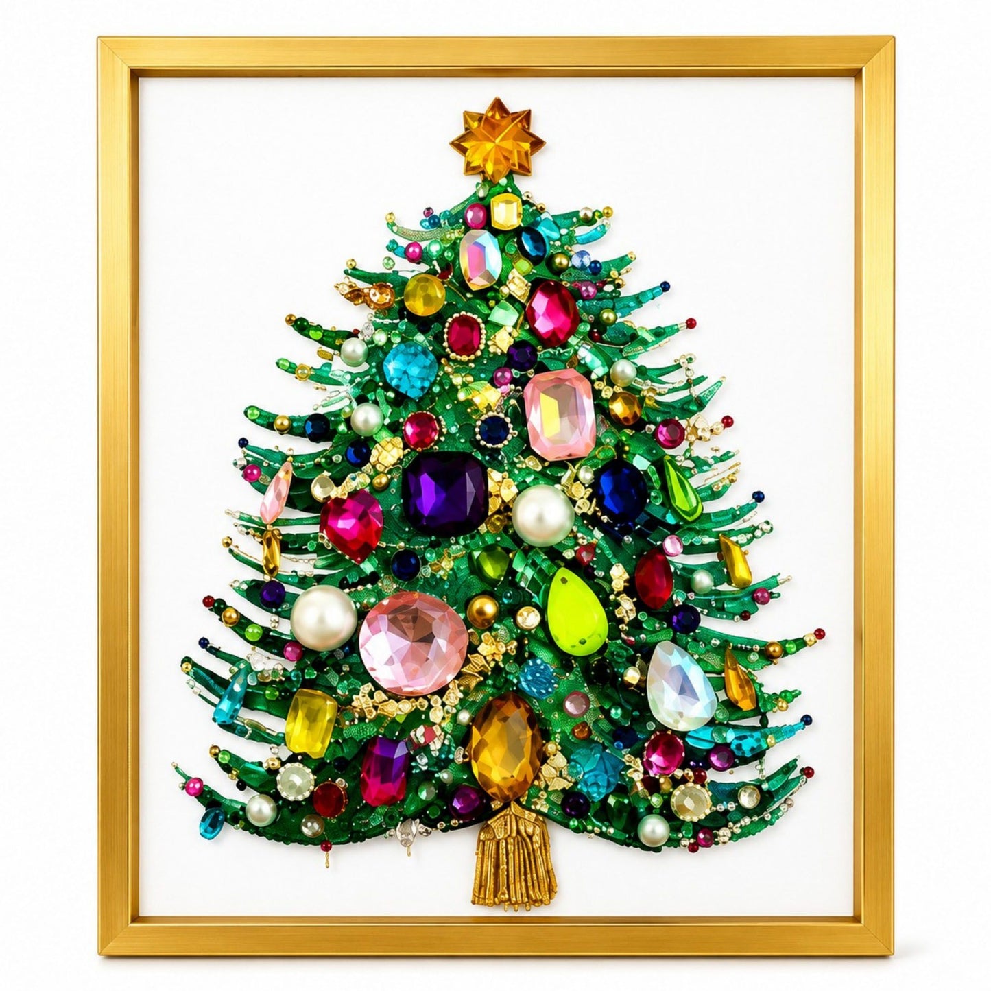 DIY Jeweled Christmas Tree Art Kit with Frame and Craft Supplies