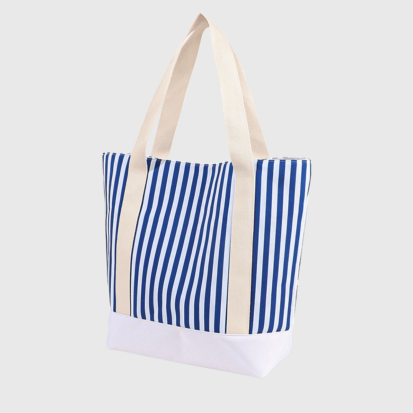 Striped Canvas Tote Bag - Large Capacity Beach and Shopping Shoulder Bag