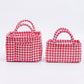 2 Piece Quilted Gingham Storage Tote Set with Handles and Front Pocket