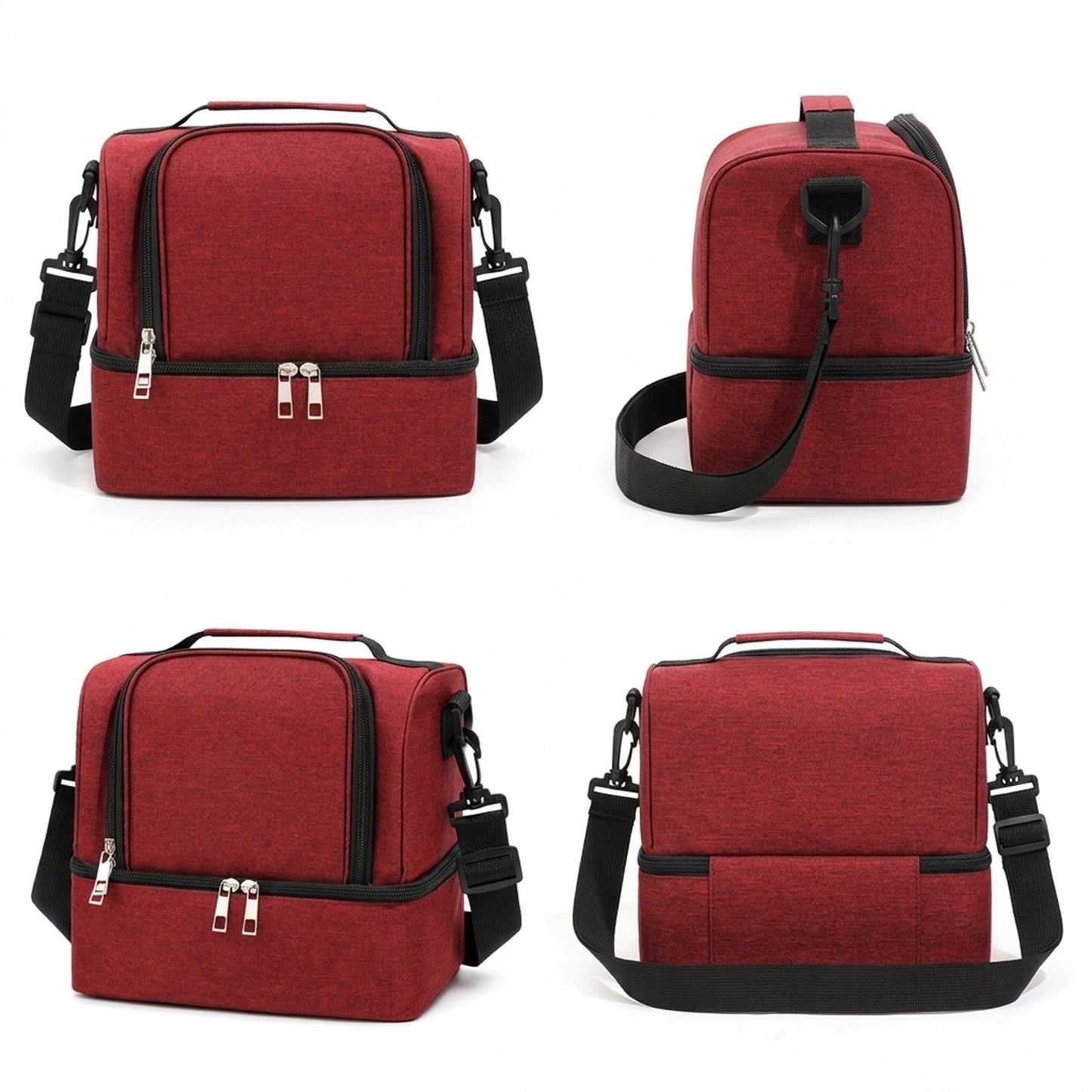 Dual Compartment Insulated Lunch Bag with Adjustable Shoulder Strap