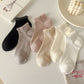 5 Pairs Ruffle Cuff Lace Knit Ankle Socks Breathable Soft Stretch Fabric with Multiple Color Options