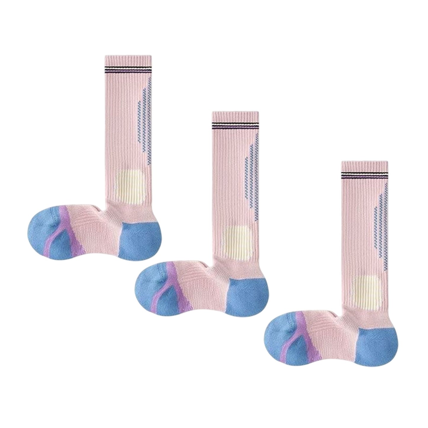 3-Pair Set Colorblock Athletic Knee-High Socks with Cushioned Heel Arch Support for Daily Fitness