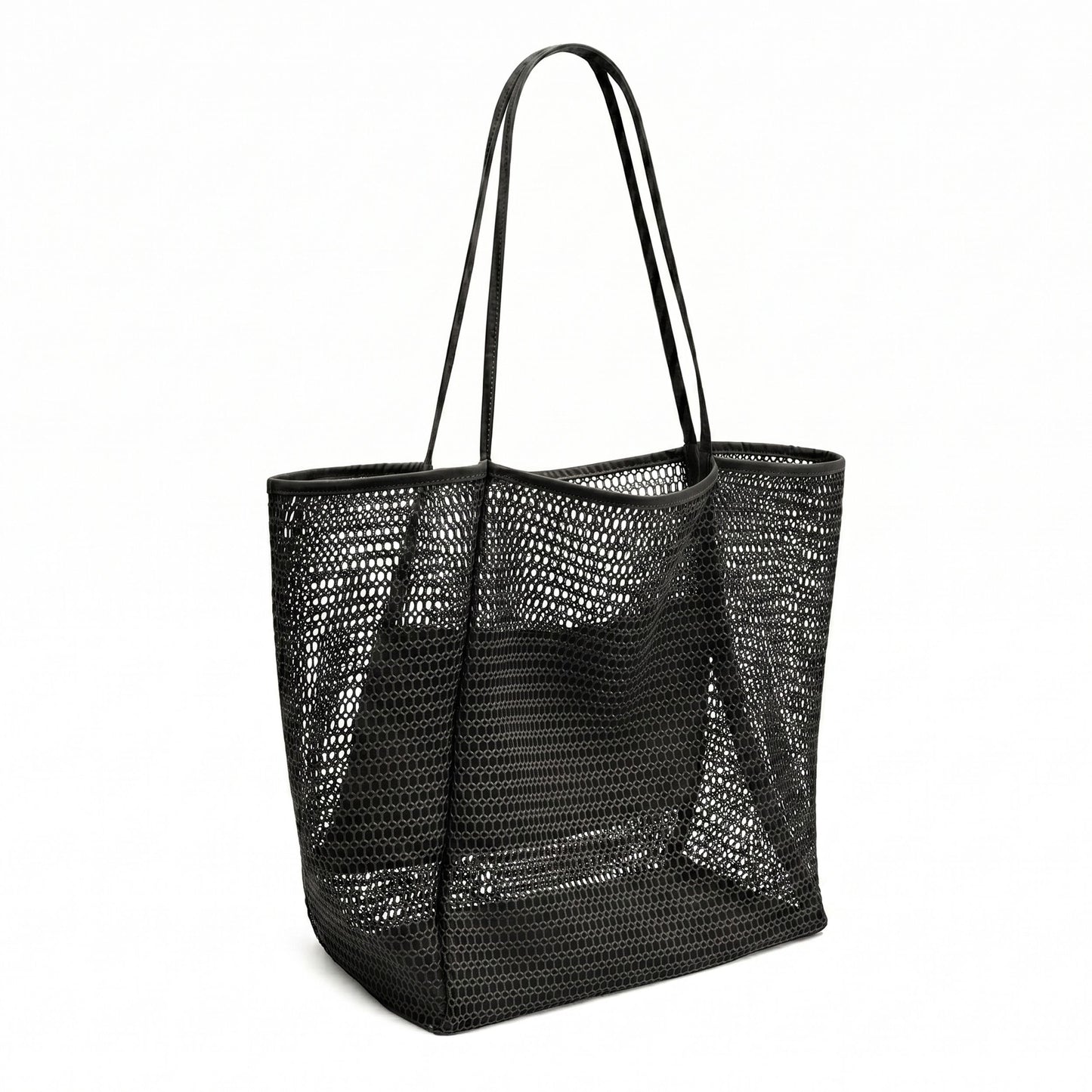 Mesh Tote Bag Large Capacity Lightweight Polyester Shoulder Handbag with Inner Pouch