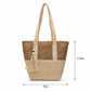 Woven Straw Tote Bag with Zip Closure Shoulder Straps and Tassel Accent