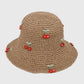 Straw Bucket Hat with Cherry Embellishments
