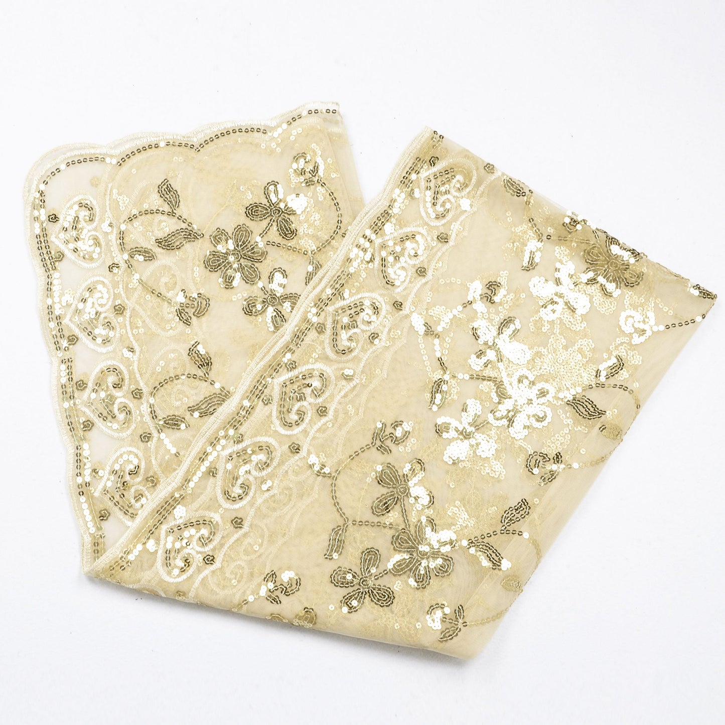 Embroidered Sequin Mesh Shawl Wrap Sheer Floral Scarf Scalloped Edge