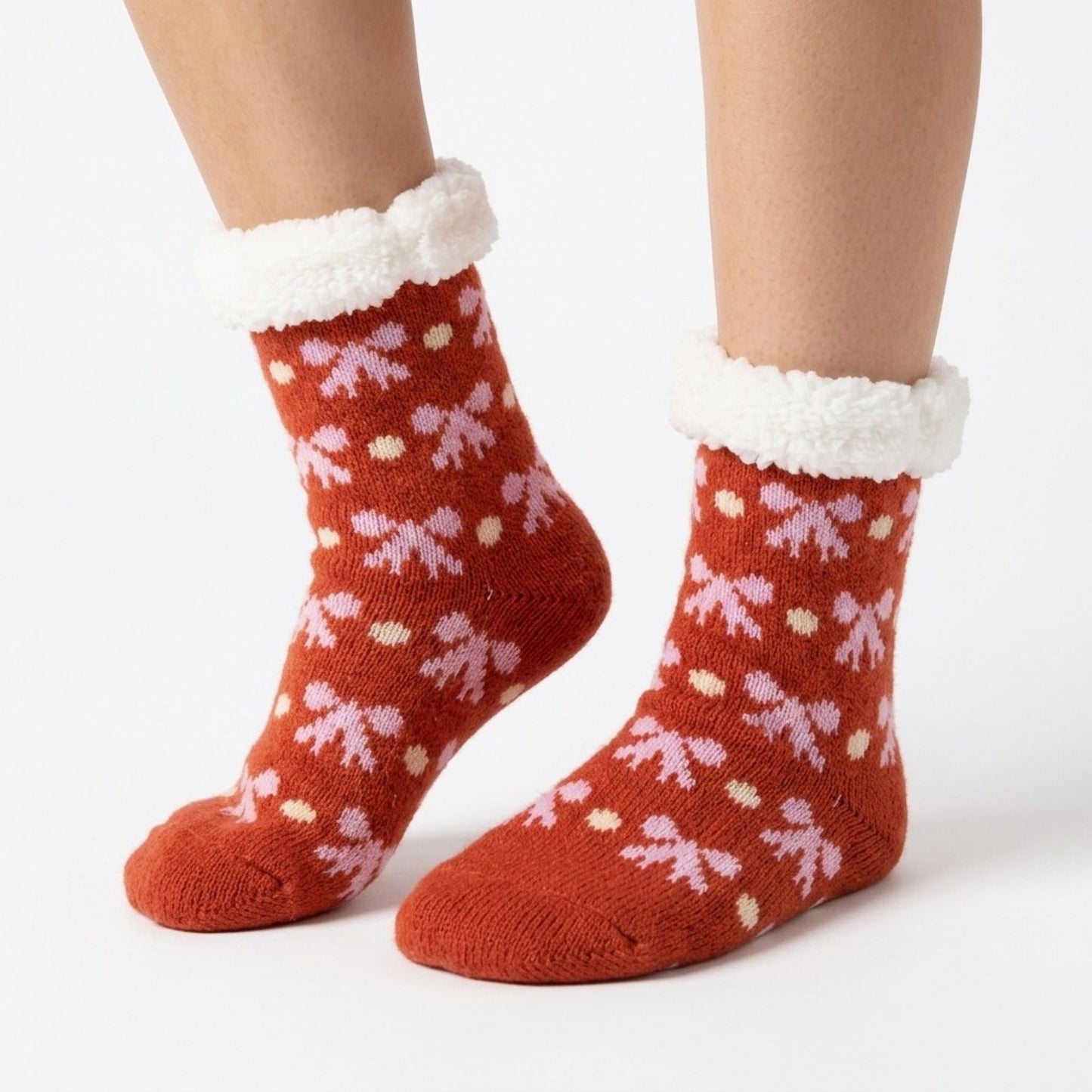 Fuzzy Bow Crew Socks 2 Pair US 5-10.5