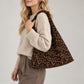 Large Suede Look Hobo Shoulder Bag with Knotted Strap and Magnetic Closure
