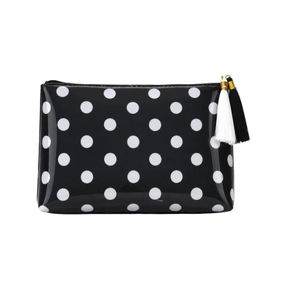 Large Polka Dot Cosmetic Bag Water Resistant Travel Toiletry Pouch with Tassels