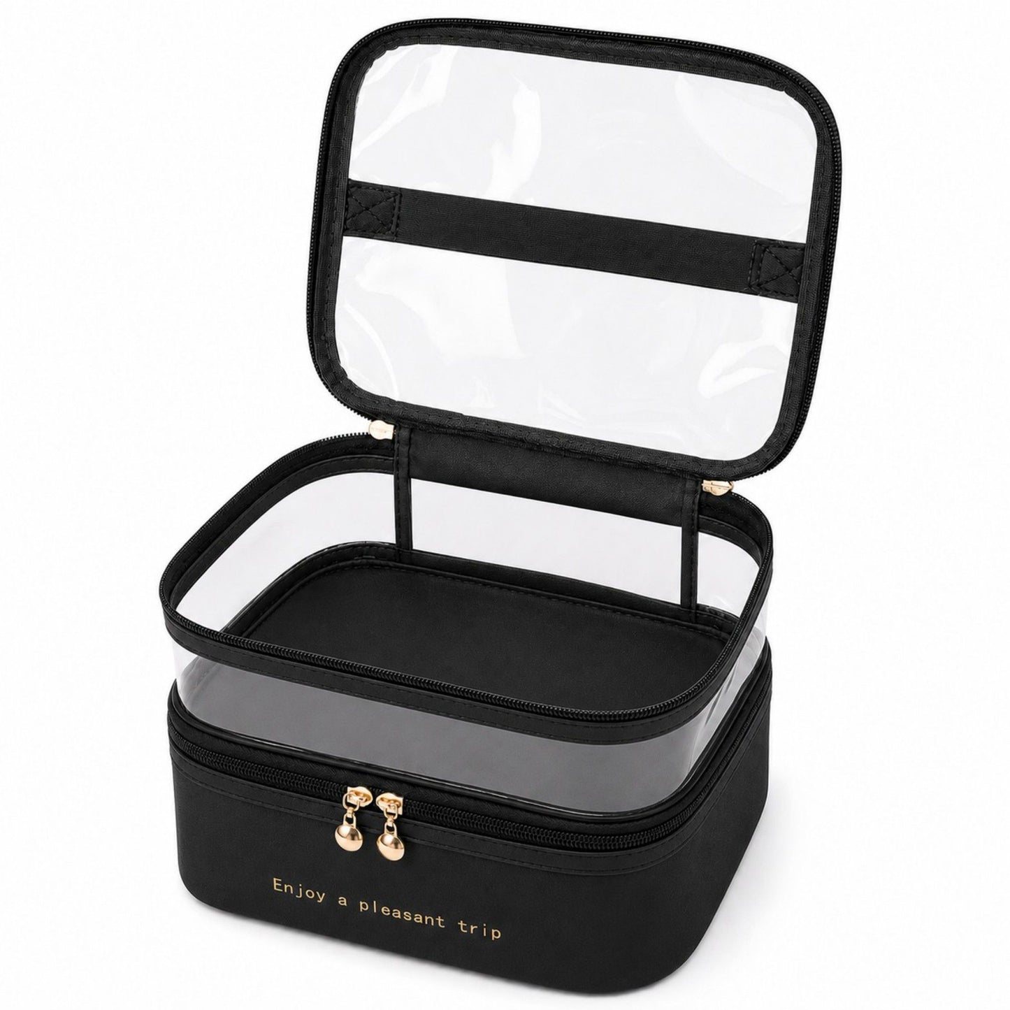 Two-Tier Clear Travel Makeup Bag with Handle for Toiletries and Beauty Storage