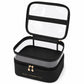 Two-Tier Clear Travel Makeup Bag with Handle for Toiletries and Beauty Storage
