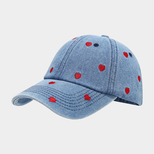 Denim Baseball Cap Heart Embroidered Adjustable Dad Hat