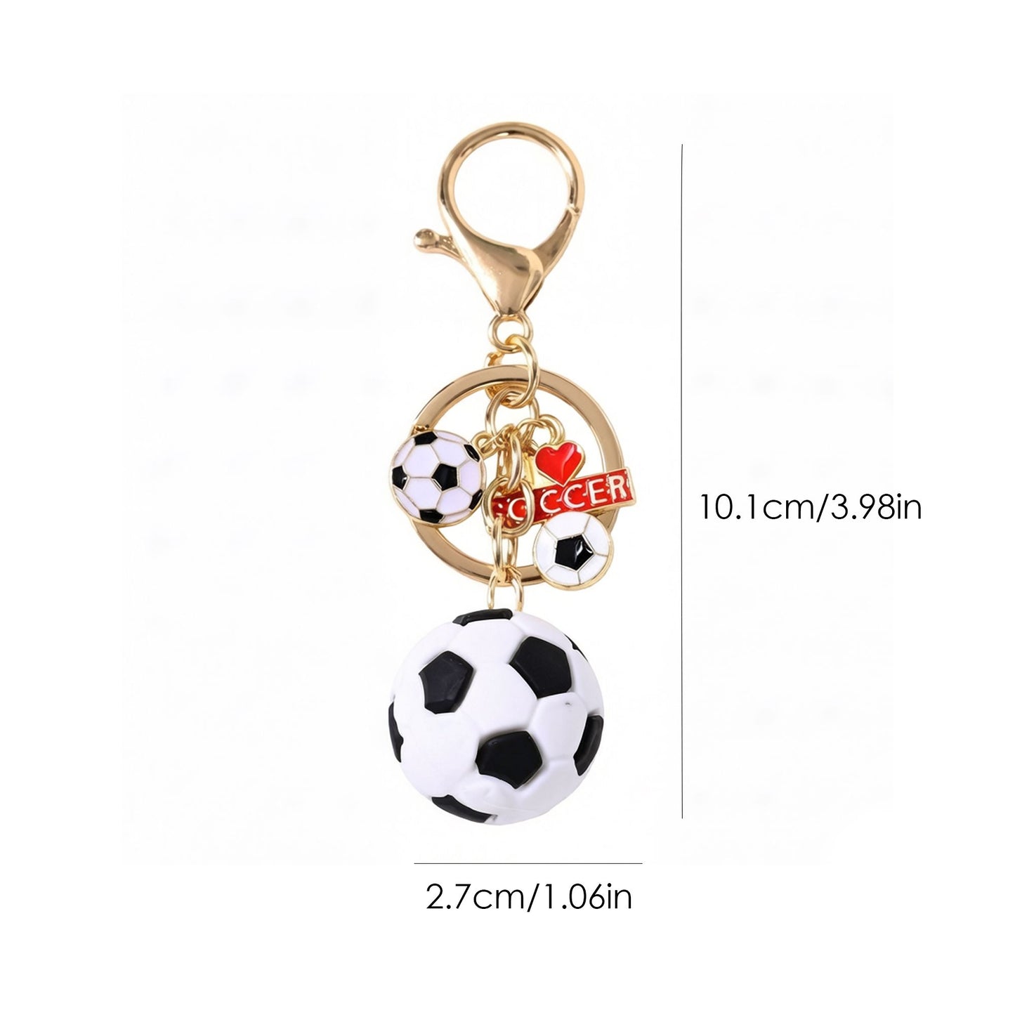 2 Pack Sports Ball Keychains with Gold Tone Clip Ring and Charm Accents