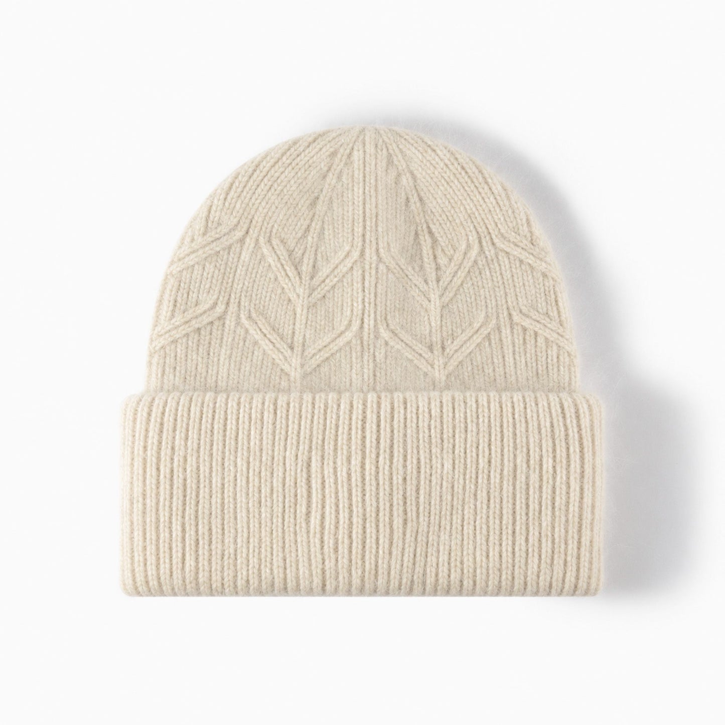 Fuzzy Knit Beanie Hat with Ribbed Cuff
